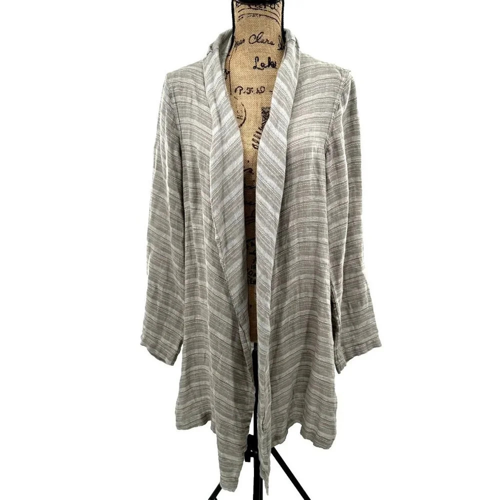 FLAX Cardigan Womens S Tan Oversized Open Relaxed 100% Linen‎ Lightweight Jacket